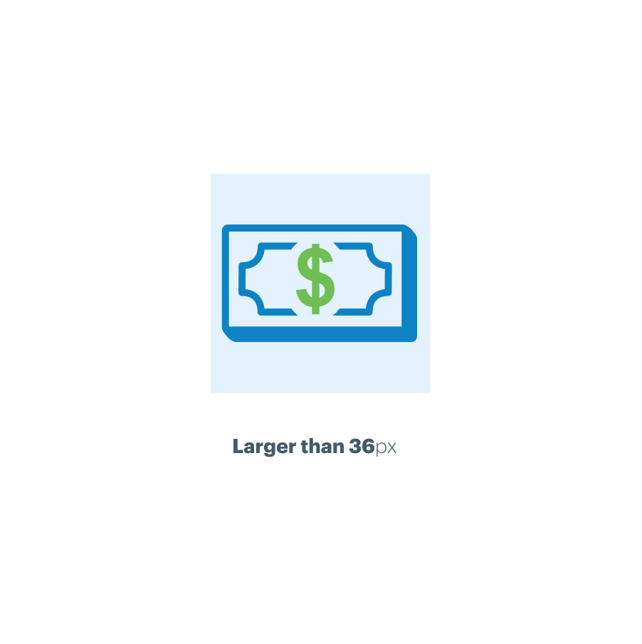 Image showing the Pictogram sizing chart. Pictograms should only be used above 36px