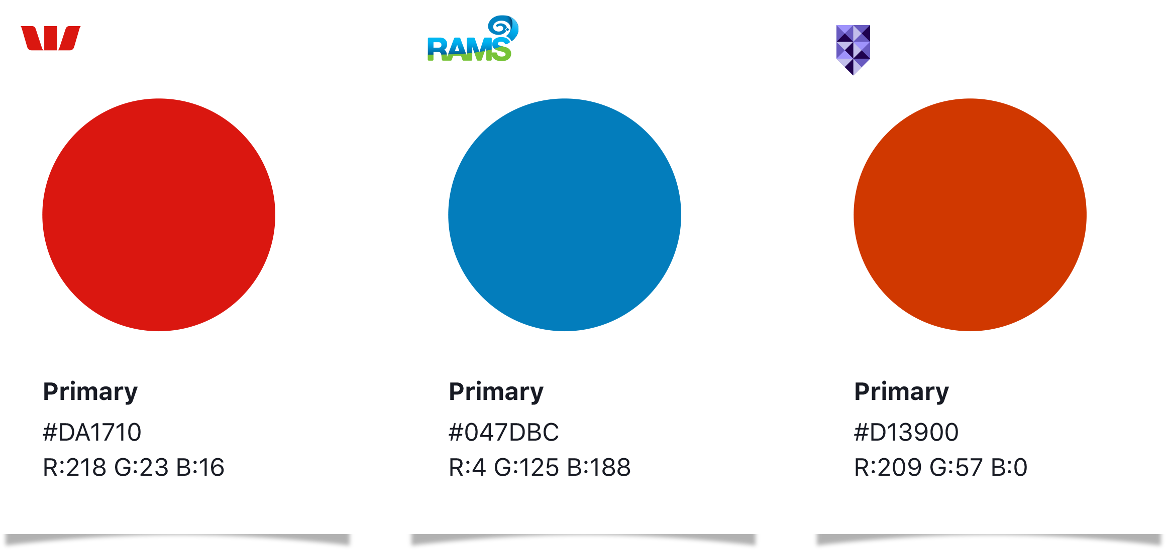 Graphic to show the different colours that each brand use for their Primary colour.