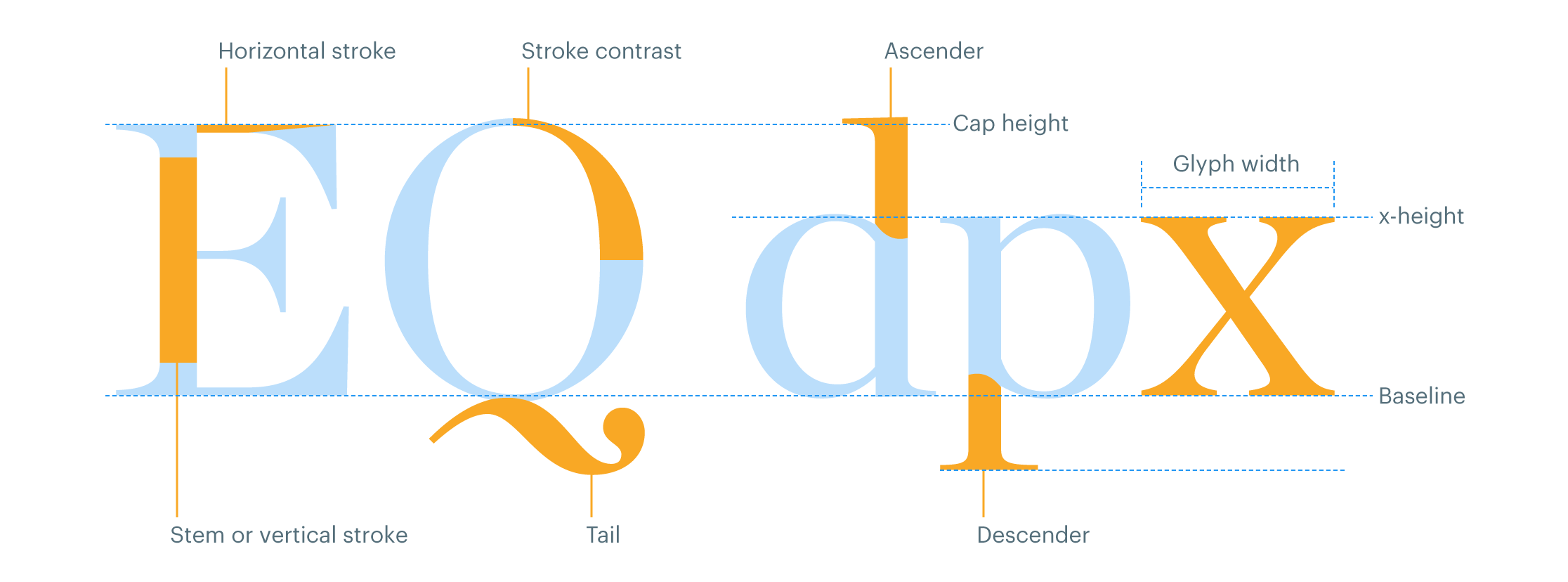 Illustration depicting the different aspects of a font type.