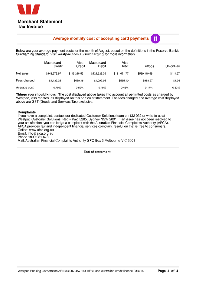 Sample merchant statement tax invoice page 3