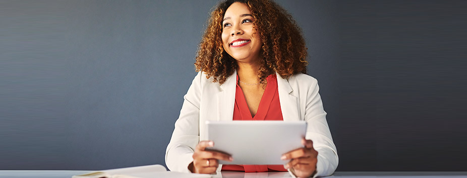 Image of a business owner happy to have set up their business banking 